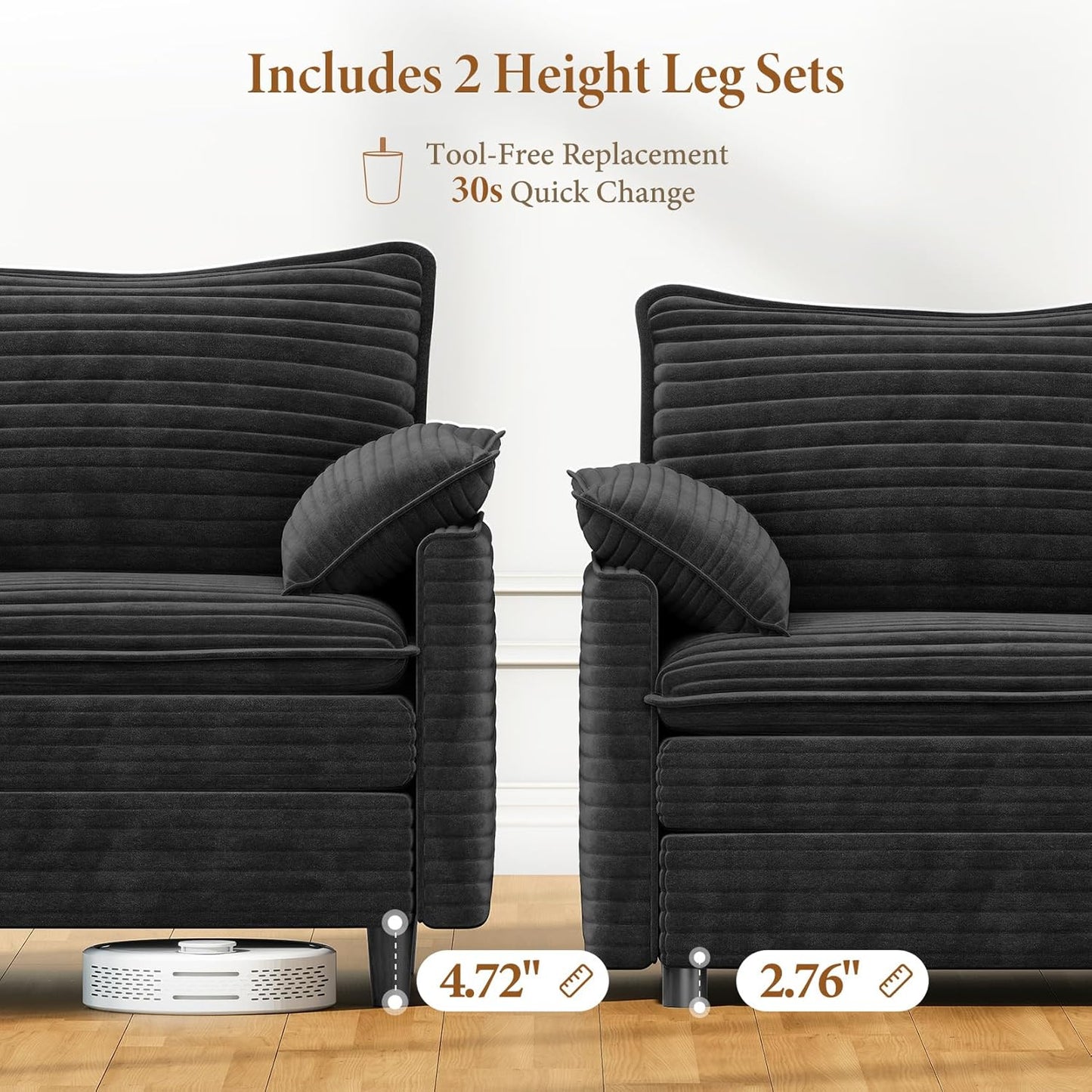 Vesgantti Large Modular Sectional Sofa, Big Comfy Cloud Couch with Ottoman Deep Seat Corduroy Cloud Sofa, 9 Seater Large Sectional Couches for Living Room, Bedroom and Apartment, Gray