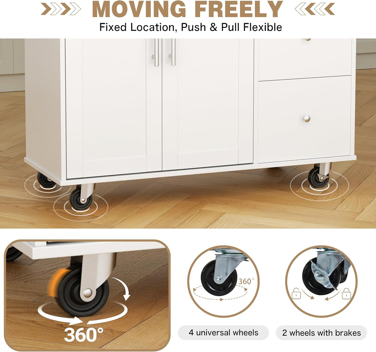 Shintenchi Kitchen Island with Folding Drop Leaf, Rolling Island Table with Storage, Kitchen Cabinet on Wheels with Seating Area for Kitchen, Bar Cart with Cabinet, White