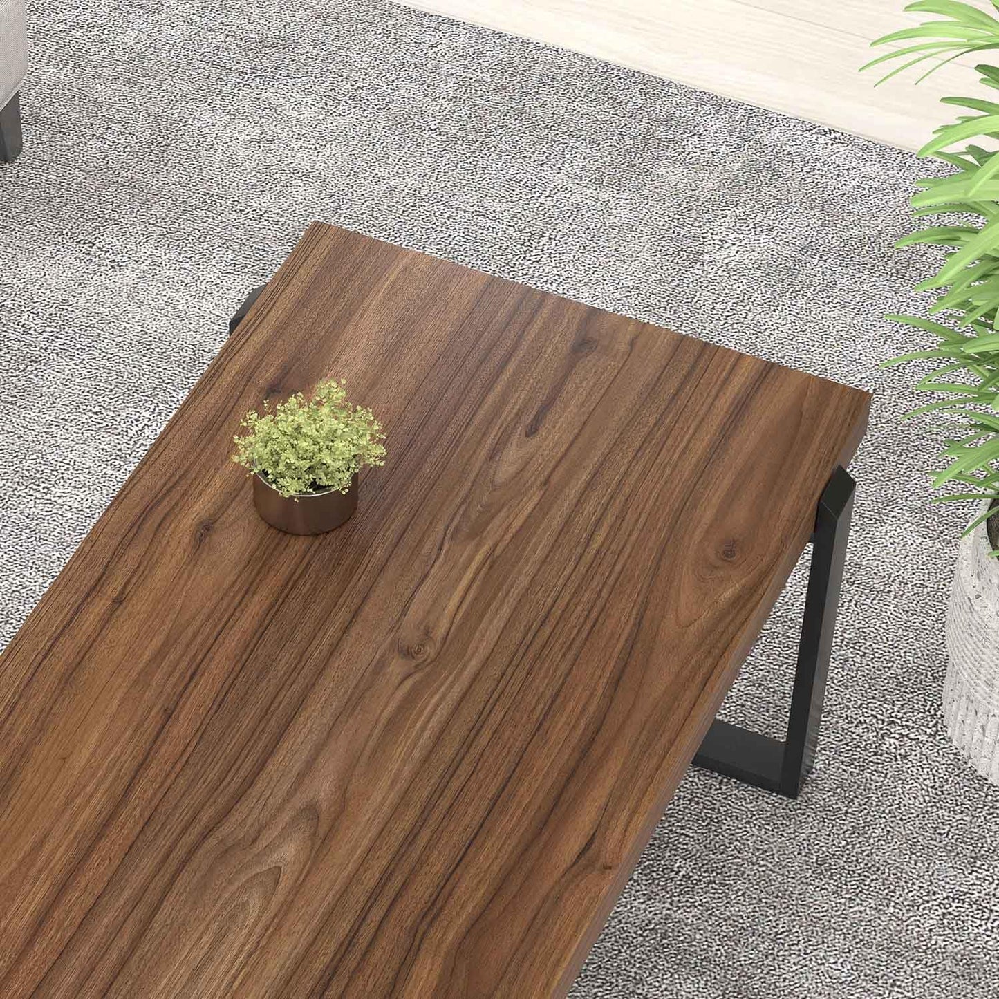 FOLUBAN Modern Coffee Table, Rustic Wood and Metal Center Table, Industrial Rectangle Cocktail Tea Table for Living Room, Walnut, 47 Inch