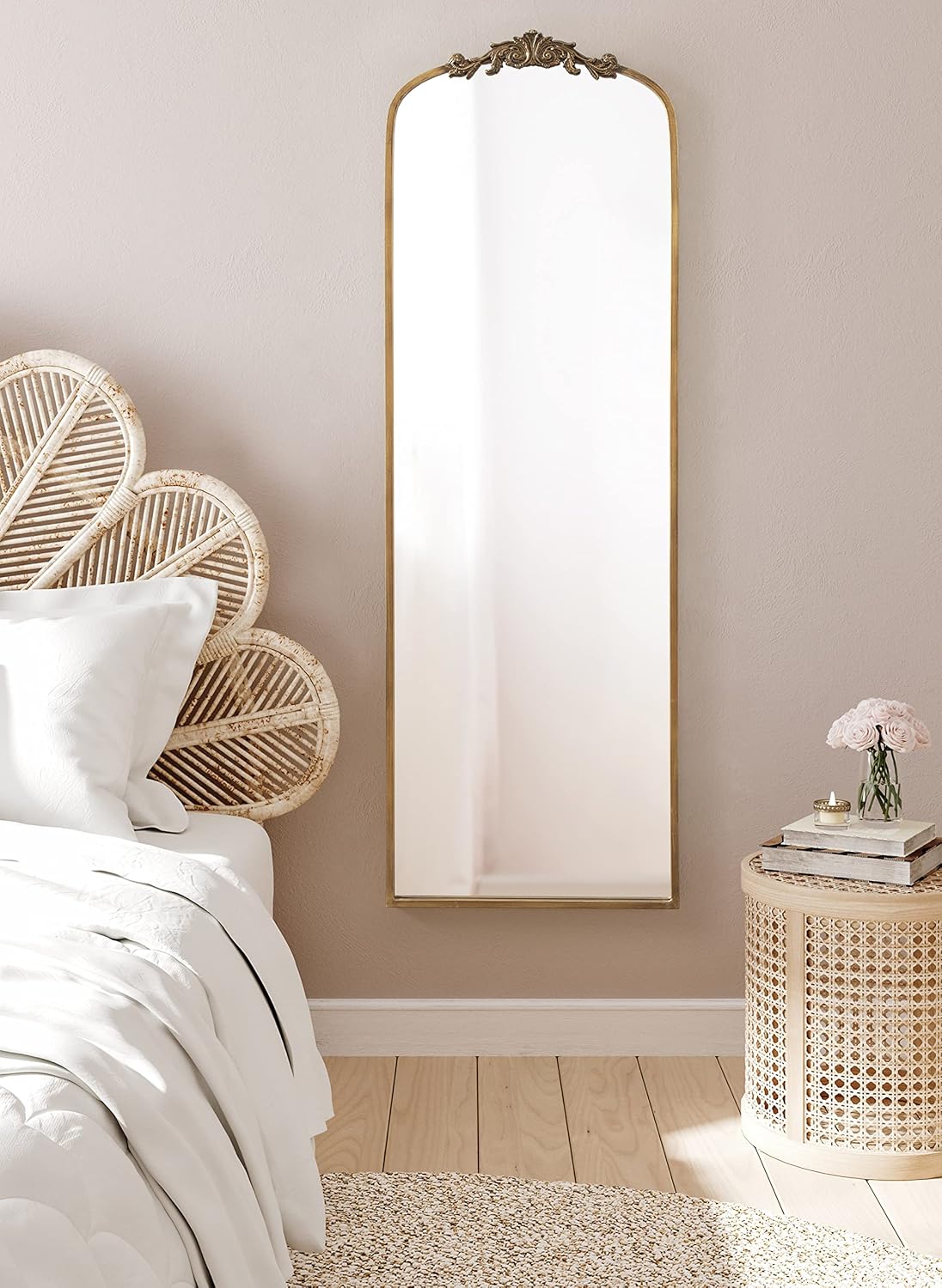 Kate and Laurel Arendahl Glam Arched Vintage Full Length Mirror; 18 x 58; Gold; Traditional Baroque Full Body Wall Mirror with Ornate Garland Inspired Crown