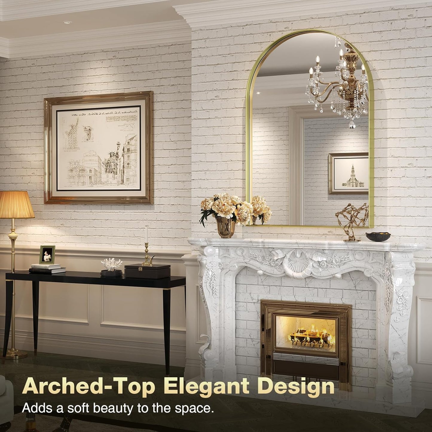 Brightify Arched Mirror, 30 x 40 Inch Gold Arch Mirror, Metal Frame Wall Mirror, Top Bathroom Vanity Mirror for Living Room Bedroom Mantle