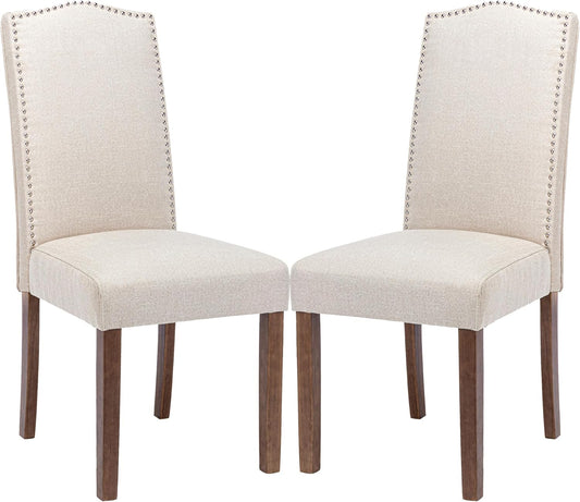 Stylish Upholstered Parsons Dining Chair Kitchen with Silver Nailhead Trim and Sturdy Solid Wood Legs
