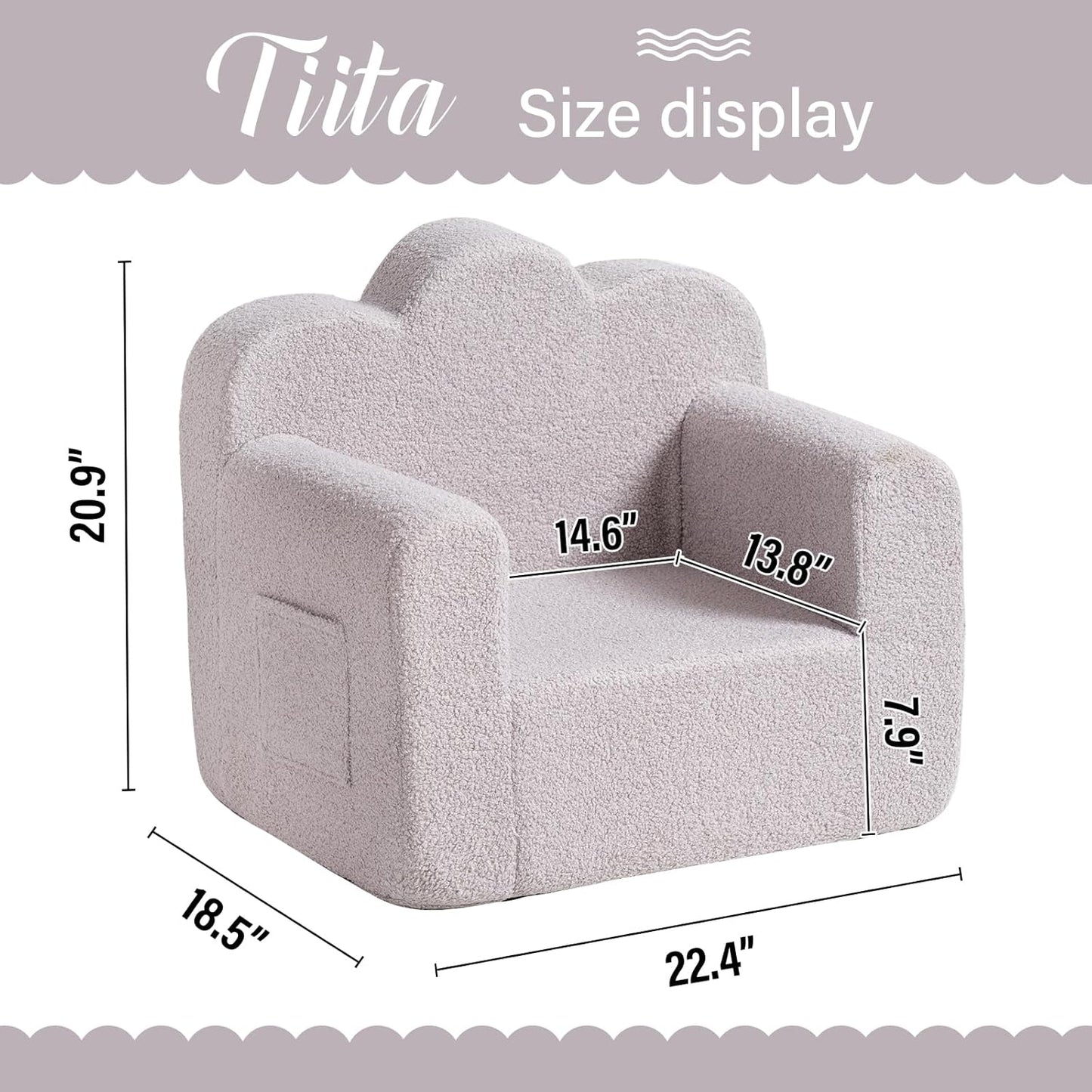 Tiita Kids Couch Sherpa Toddler Chair, Cloud-Like Comfy Kids Sofa Toddler Reading Chair with Washable Cover Carrying Handle, Convertible Children Sofa Chair for Girls and Boys