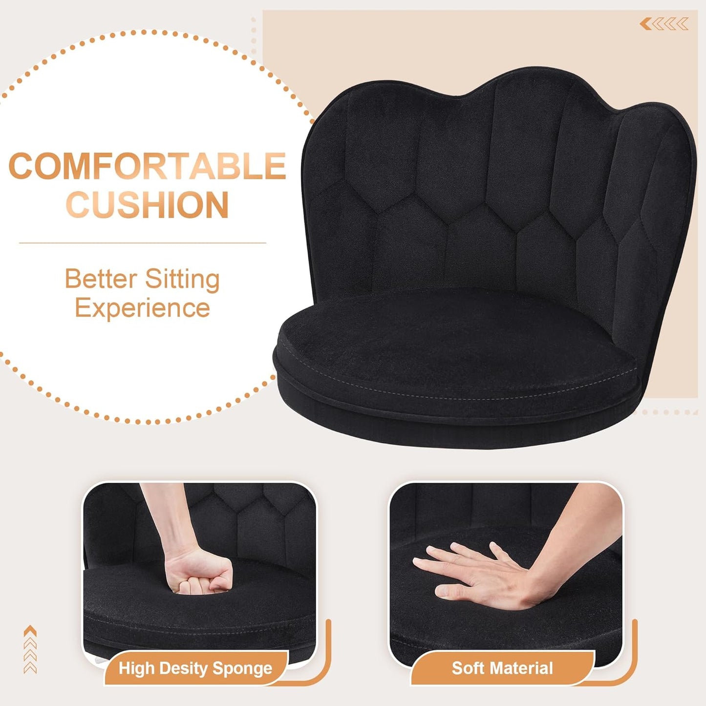 VECELO Bar Stools Set of 4, Adjustable Barstools with Back, Velvet Armless Counter Height Stool Kitchen Island Stool Swivel Bar Chairs for Pub Dining Room Living Room, Black