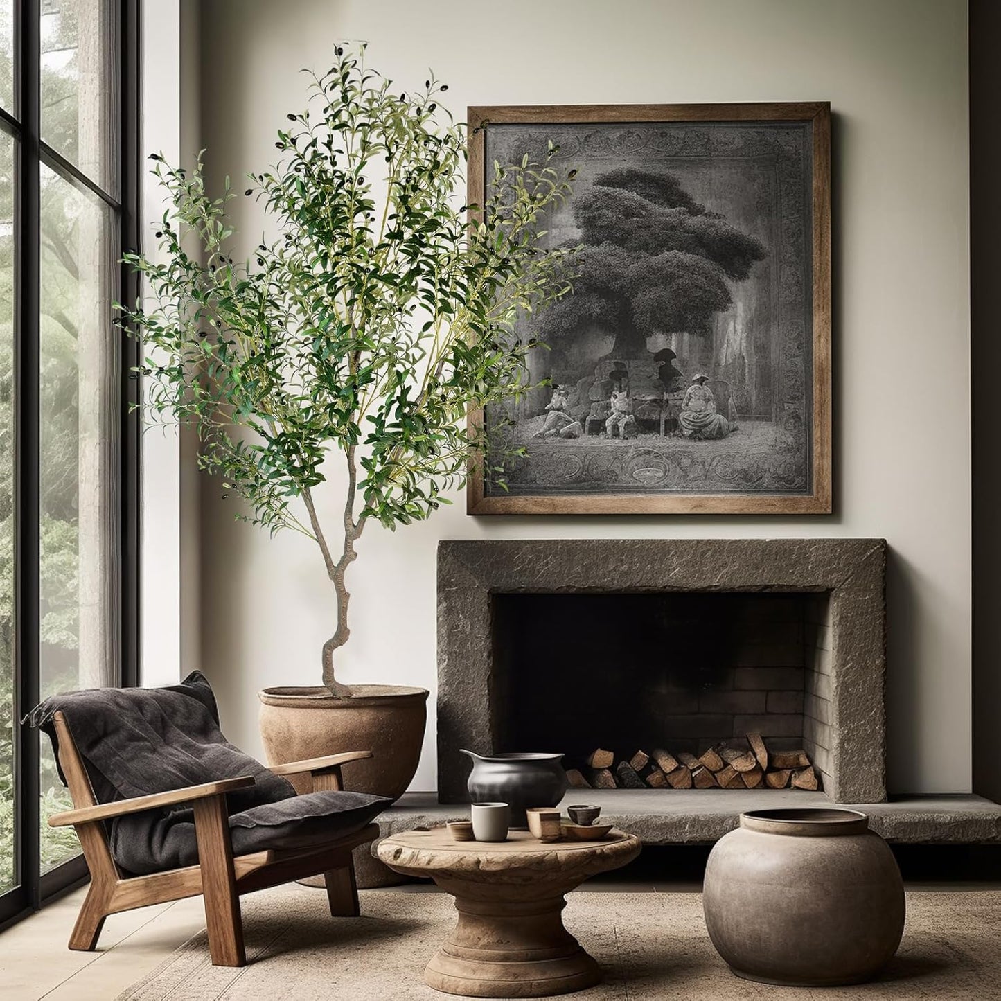 Artificial Tree Faux Olive Tree 8ft(92in,3200leaves) Tall Fake Olive Plant in Pot Fake Silk Tree Faux Plants Indoor