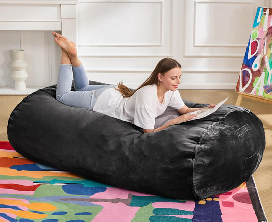 Hobestluk 5FT Bean Bag Chair Large Beanbag Lounger with Removable Cover Adult Bean Bag Chair with Portable Handle Desgin for Living Room Bedroom (Black, 5FT)