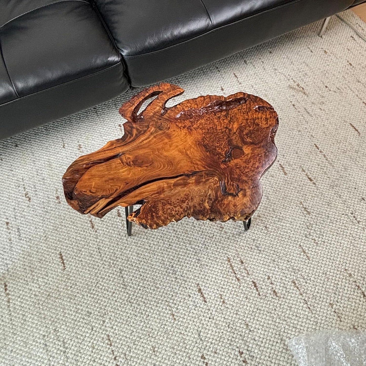 Live Edge Coffee Table, Natural Wood Coffee Table for Living Room, Natural Fir Unique Desktop with Metal Hairpin Legs (Medium)