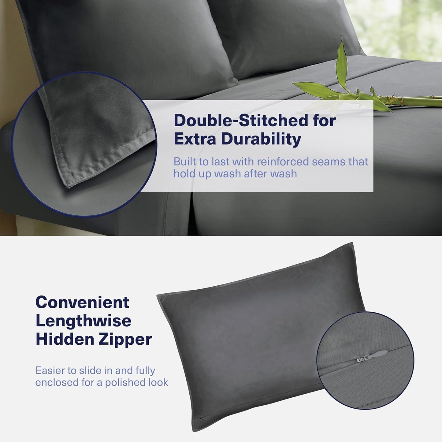 Kickoff Viscose Bamboo Sheets California King Size 4-pc 100% Organic Bamboo Viscose Bed Cooling Sheets Cal King Set Cool Bedding for hot Sleepers Sheet, Flat, Fitted, Pillowcases (Pewter, CK)