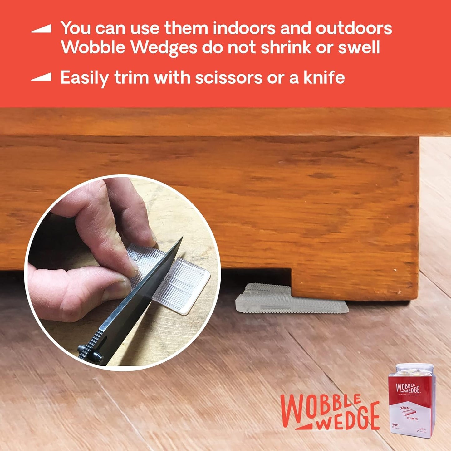 Wobble Wedges Flexible Plastic Shims - Leveling Shims for Home Improvement, Furniture Levelers, Table, and Toilet for Leveling - Made in USA Plastic Wedges Shim for Appliances (Clear, 300-Pack)