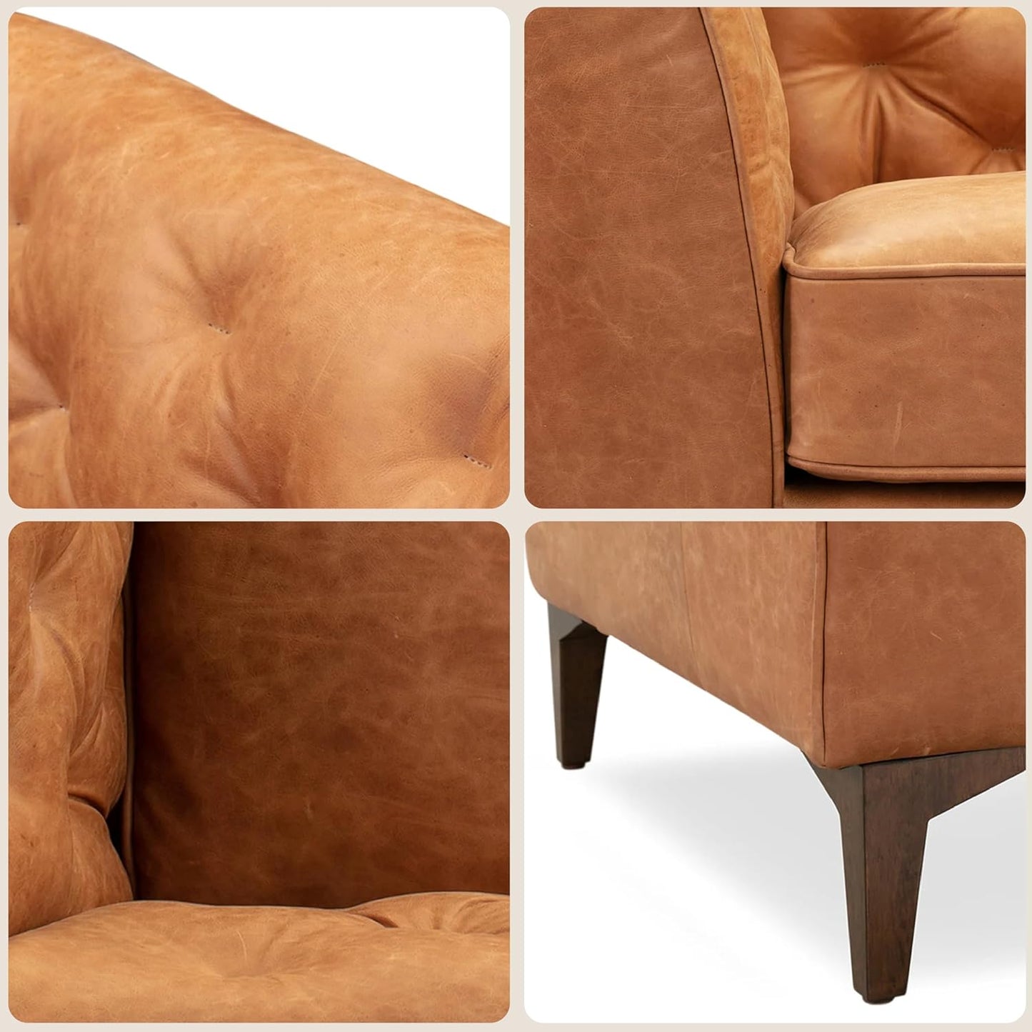 Poly & Bark Essex Lounge Chair - Leather Chair with Tufted Back - Full-Grain Living Room Armchair with Feather-Down Topper - Vintage Italian Leather in Cognac Tan - Set of 2