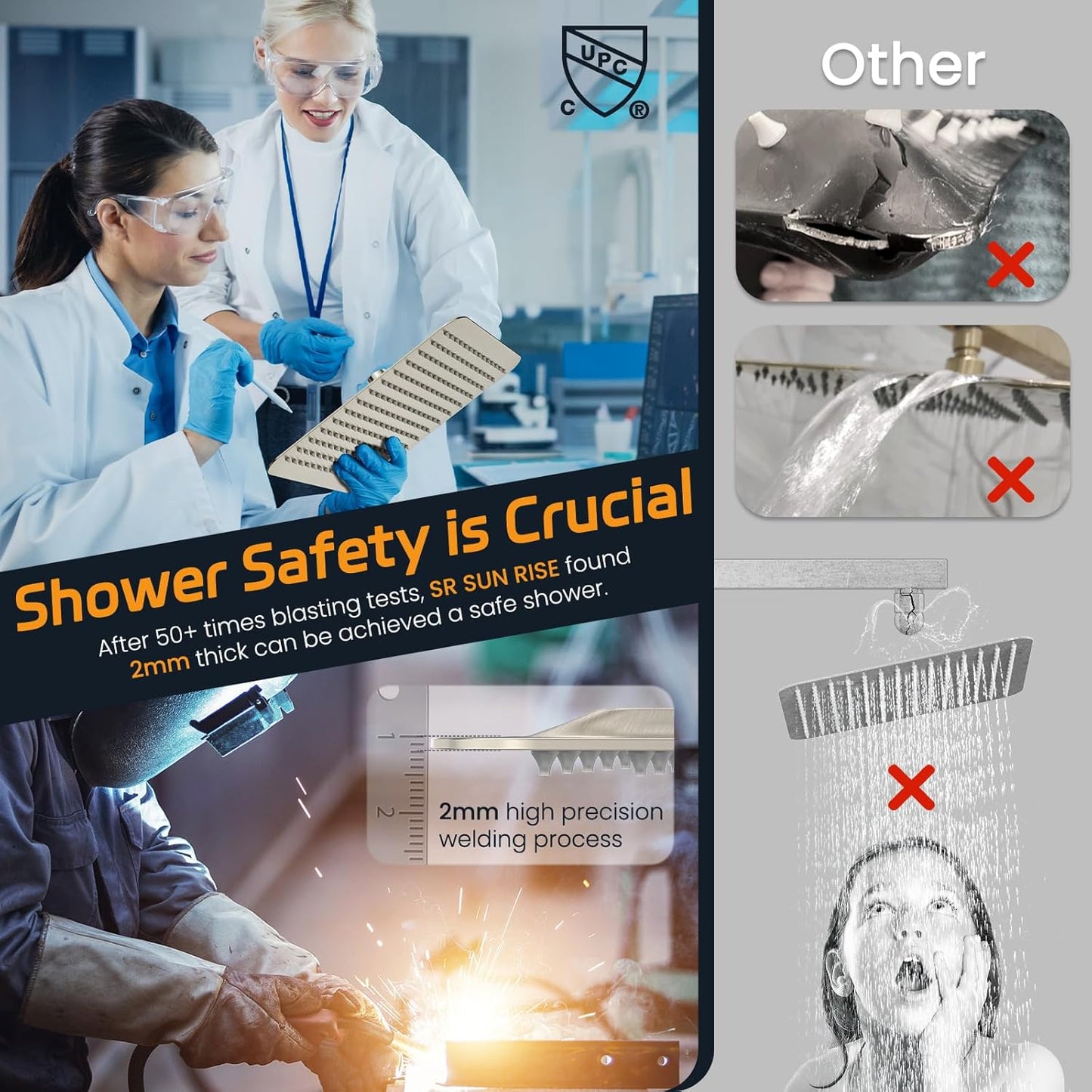 SR SUN RISE Shower Faucet Set Bathroom Square Rain Shower Head with Handheld Spray Wall Mounted Rainfall Shower Fixtures Brushed Nickel Shower Faucet Trim Repair Kits (Contain Shower Valve)10 Inches