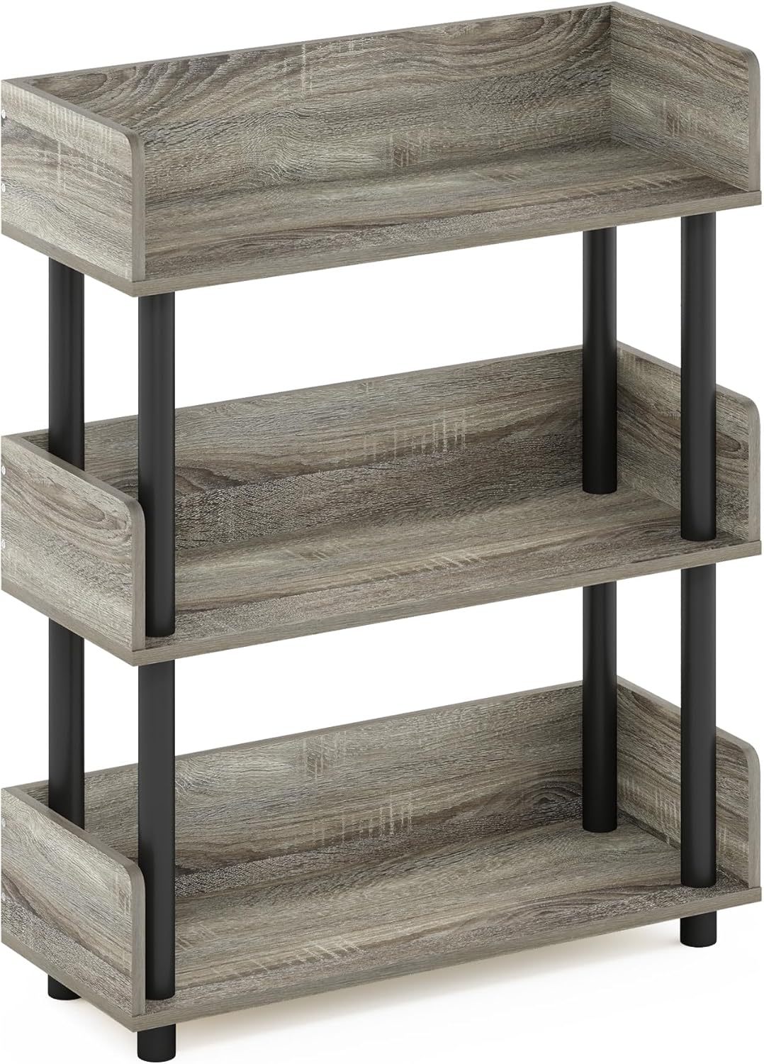 Furinno Turn-N-Tube 3-Tier Multipurposes Display Rack, Open Shelf Rack/Storage with Back & Side Panel, French Oak/Black