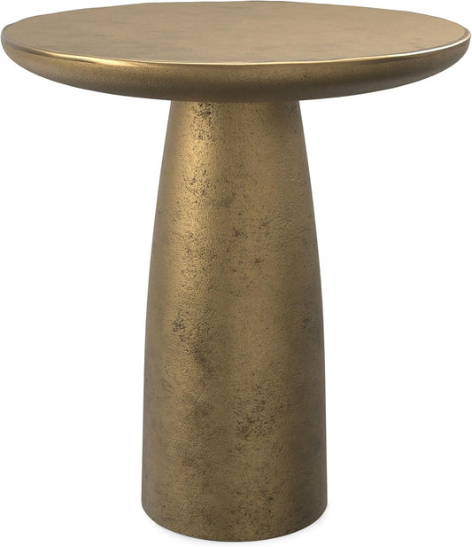 SIMPLIHOME Dominique Metal Table in Antique Brass, 18-inch Round, 19.75-inch Tall, Cast Aluminum Side Table for Living Room, Bedroom, Fully Assembled