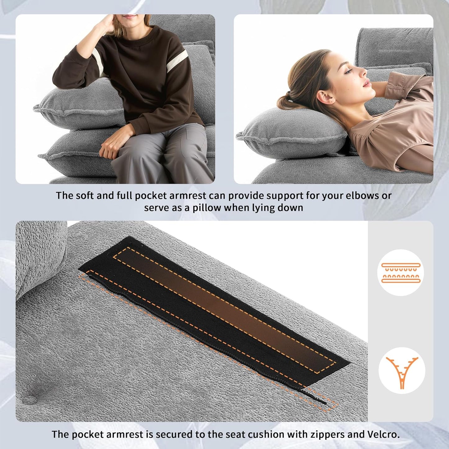 106" L Shaped Convertible Sectional Sofa,4 Seat Tufted Cloud Couch Set W/Movable Ottoman for Living Room, Apartment,Office,Chenille Fabric,Grey