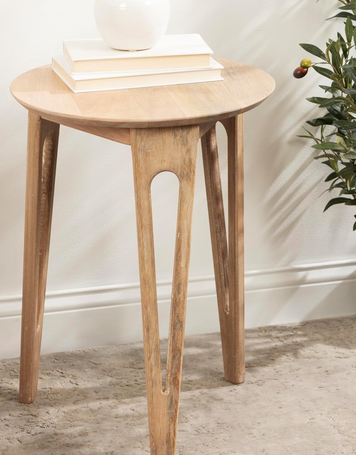 Kate and Laurel Kershaw Modern Round Side Table, 16 x 16 x 22, Natural Wood, Transitional Circle Living Room End Table with Tapered Hairpin Legs for Use as Bedroom Nightstand Table