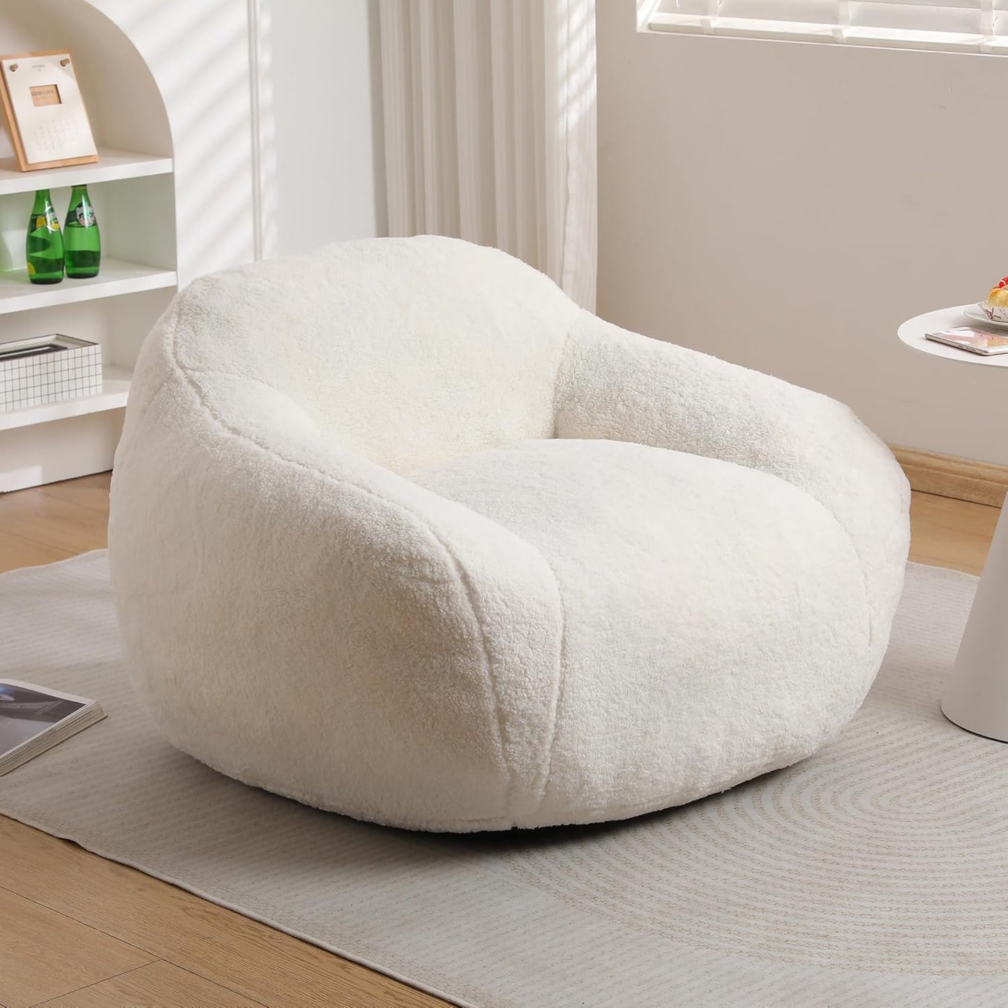 Furniliving Bean Bag Chair, Oversized Bean Bag Couch for Adults Comfy Bean Bag Sofa with Back Support, Giant Bean Bag Chair Stuffed Floor Sofa for Living Room Bedroom Dorm Office, Teddy, Off White