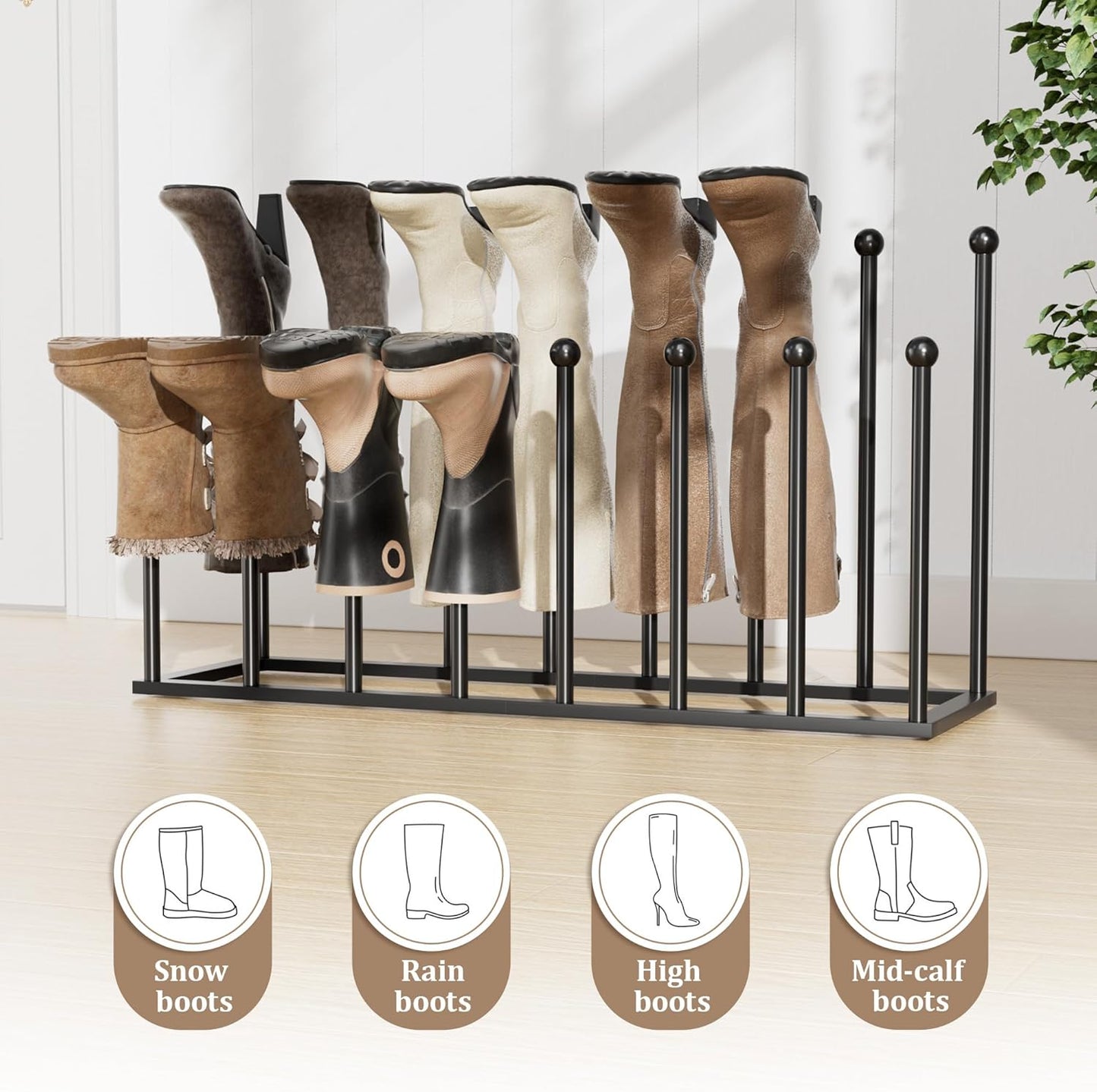 pickpiff Free Standing Shoe Racks - Black Metal Boot Rack Organizer Tall Boots for Dorm Room, Closet, Entryway, Bedroom, Patio Outdoor, Hallway, Black, Shoe Storage Fit for 8 Pairs