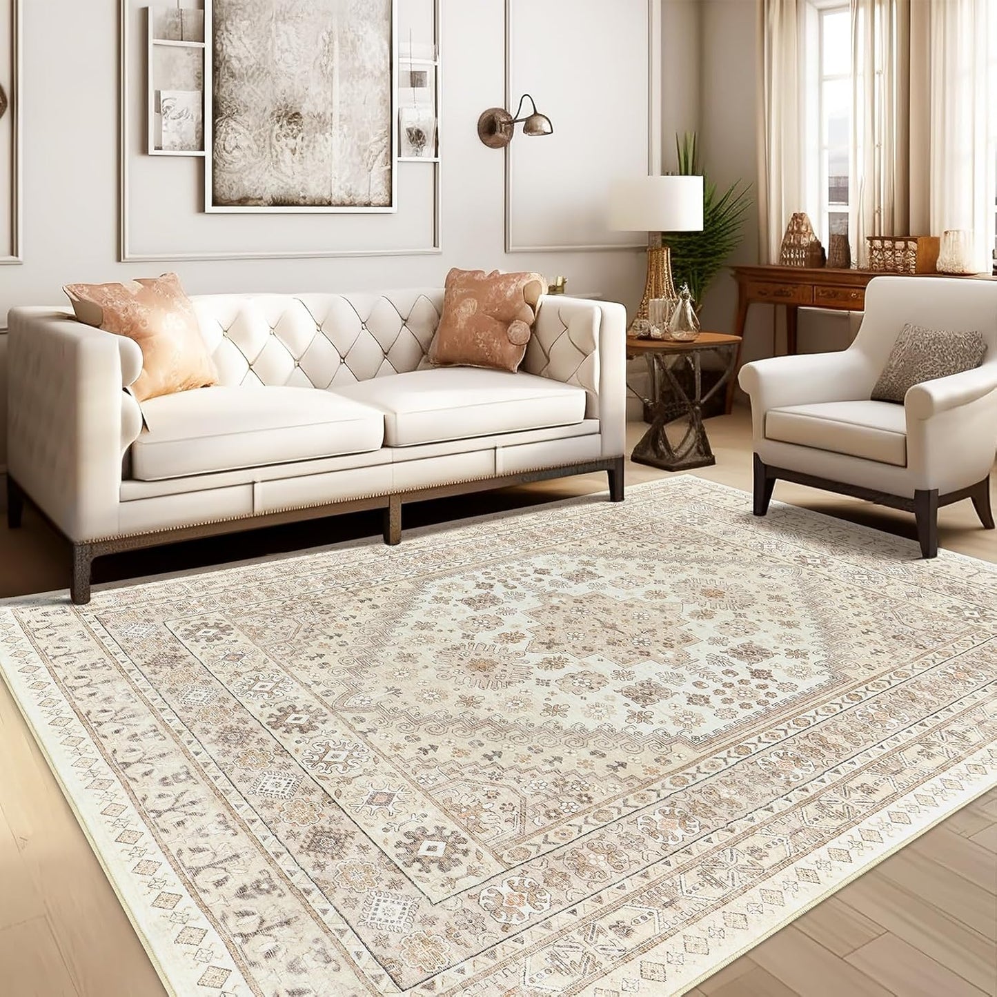 zesthome 10x12 Area Rugs,Stain Resistant Washable Rug,Ultra-Thin Rugs for Living Room,Bedroom,Non-Slip Backing Home Decor Large Area Rug (Cream/Beige,10'x12')