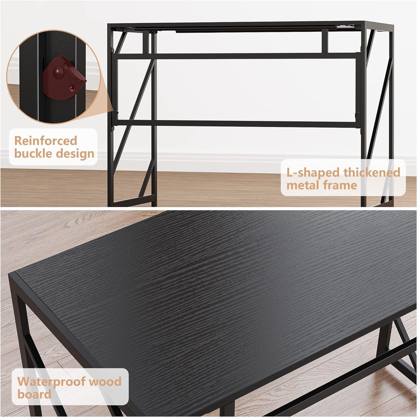 Elephance Folding Desk Writing Computer Desk for Home Office, No-Assembly Study Office Desk Foldable Table for Small Spaces