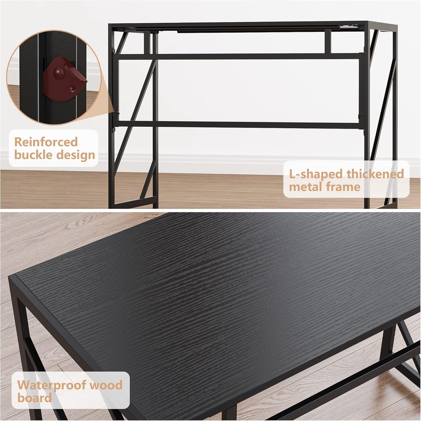 Elephance Folding Desk Writing Computer Desk for Home Office, No-Assembly Study Office Desk Foldable Table for Small Spaces