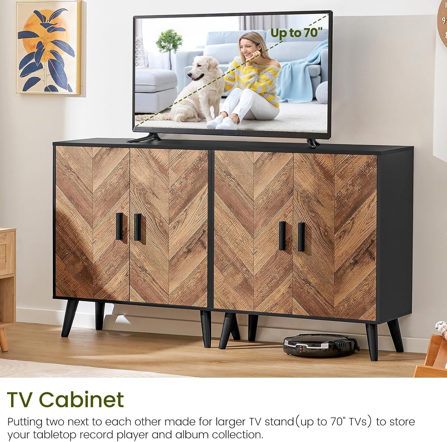 Iwell Storage Cabinet with 2 Shelves & Doors, Sideboard Buffet Cabinet with Storage, Entryway Cabinets, Accent Cabinets for Living Room, Dining Room, Entryway, Black