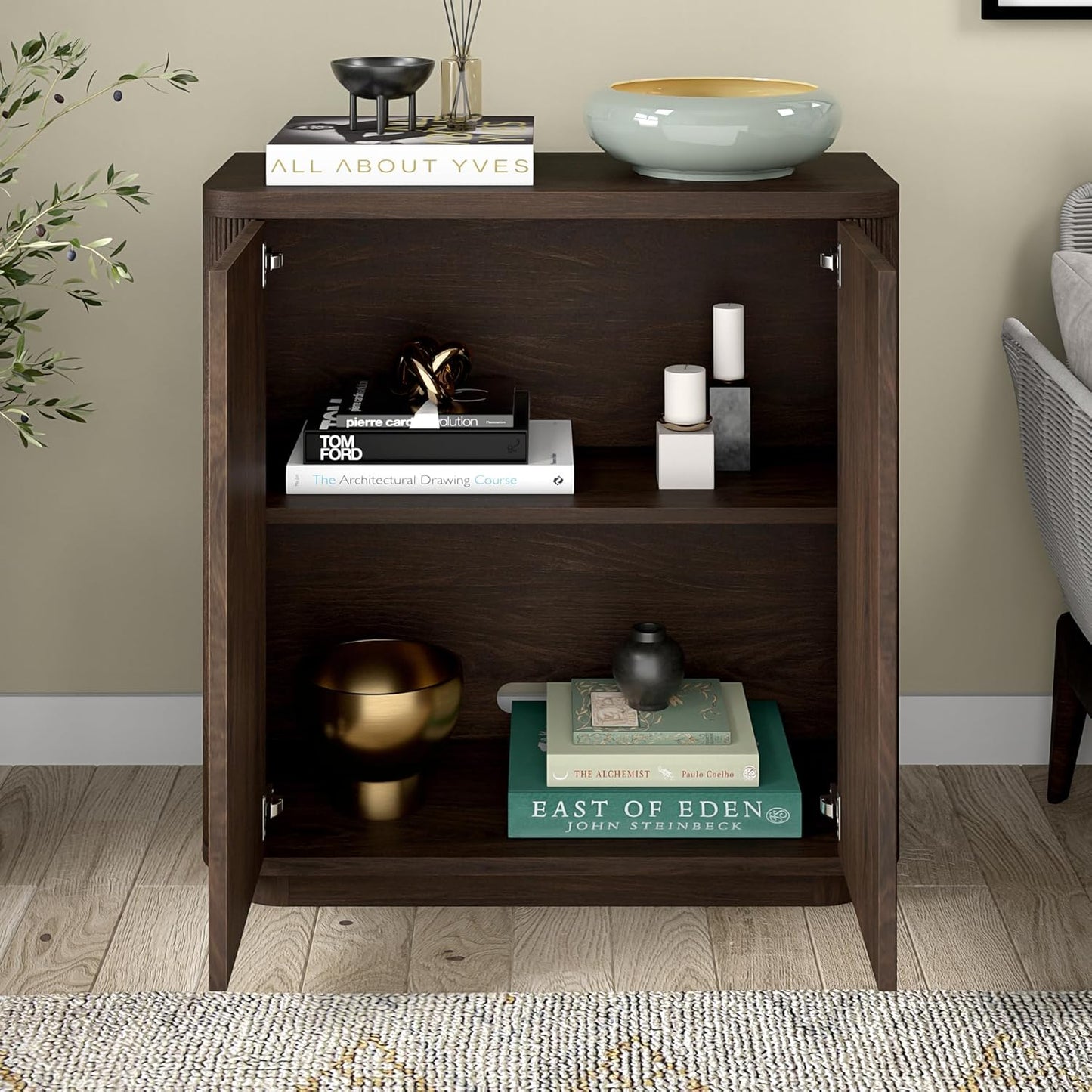 Henn&Hart 32" Wide Rectangular Accent Cabinet in Warm Brown, for Home, Living Room, Bedroom, Entertainment Room, Office