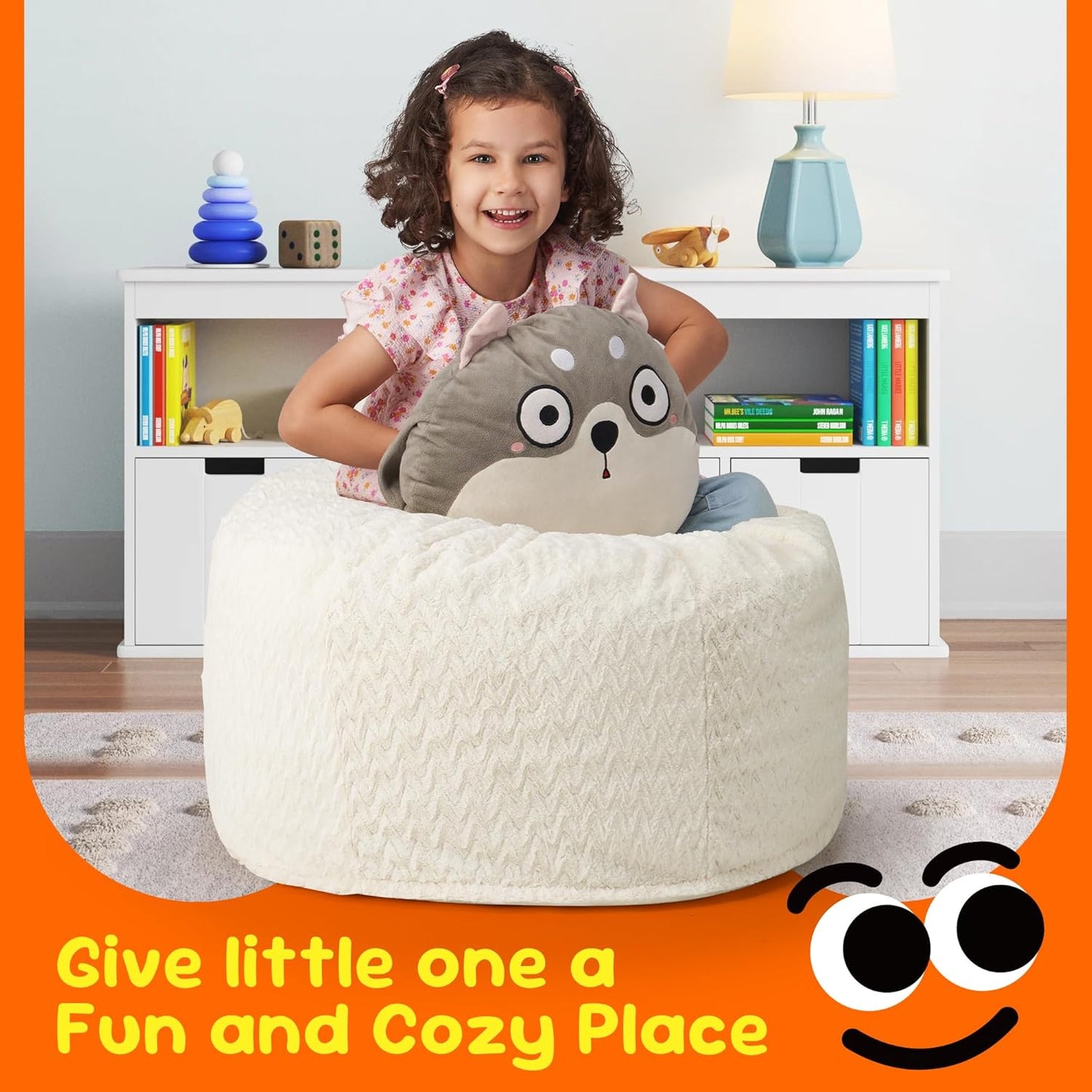 Hobestluk Bean Bag Chairs 2.5FT Bean Bag Chair with Memory Foam Filled & Chevron Plush Fur Cover Small Bean Bag Chairs for Playroom, Living Room, Bedroom (White)