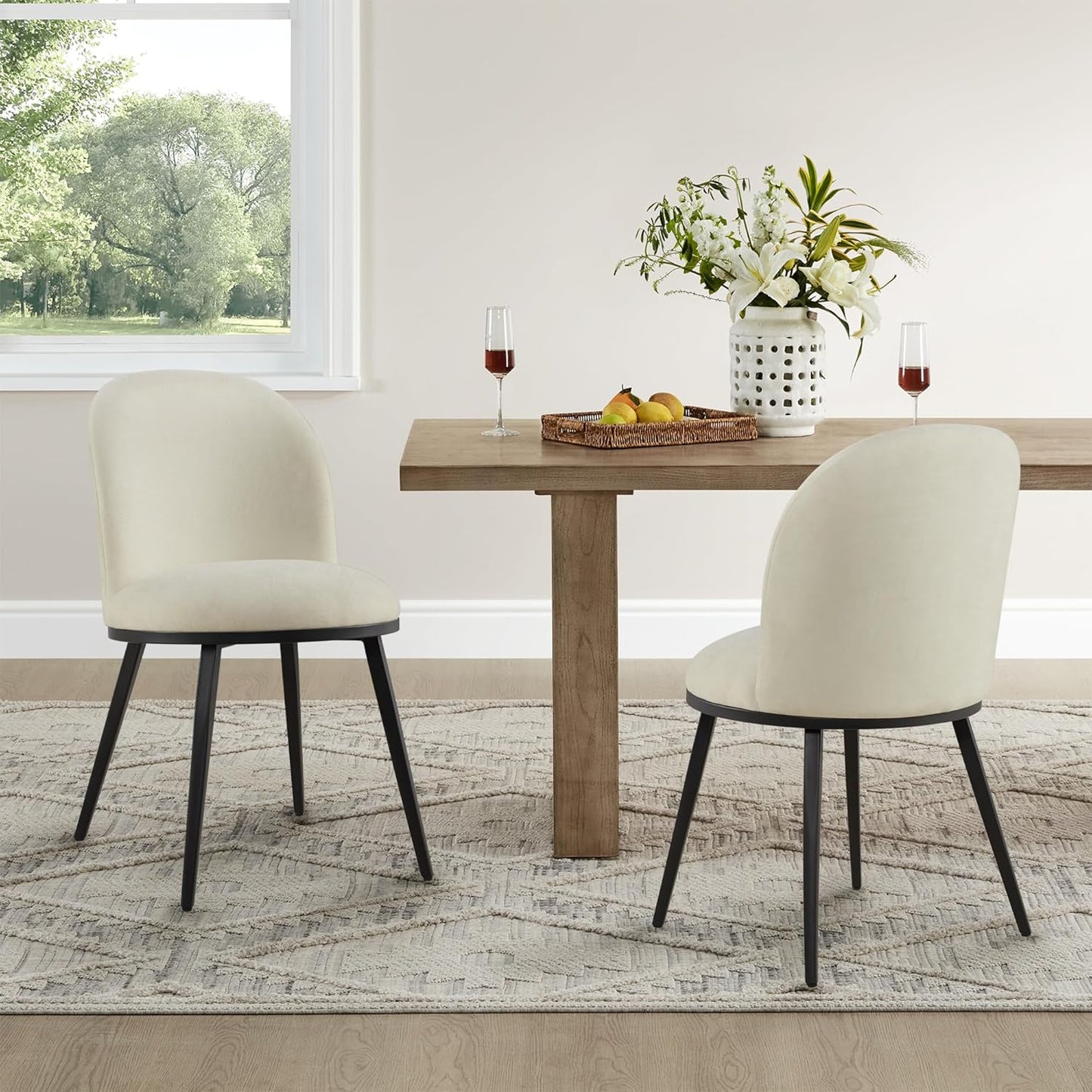 Dining Chairs Set of 2, Fabric Upholstered Dining Room Chairs with Ergonomic Backrest & Metal Legs, Modern Kitchen Side Chairs for Home, Restaurant, and Café, Sand