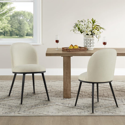 Dining Chairs Set of 2, Fabric Upholstered Dining Room Chairs with Ergonomic Backrest & Metal Legs, Modern Kitchen Side Chairs for Home, Restaurant, and Café, Sand