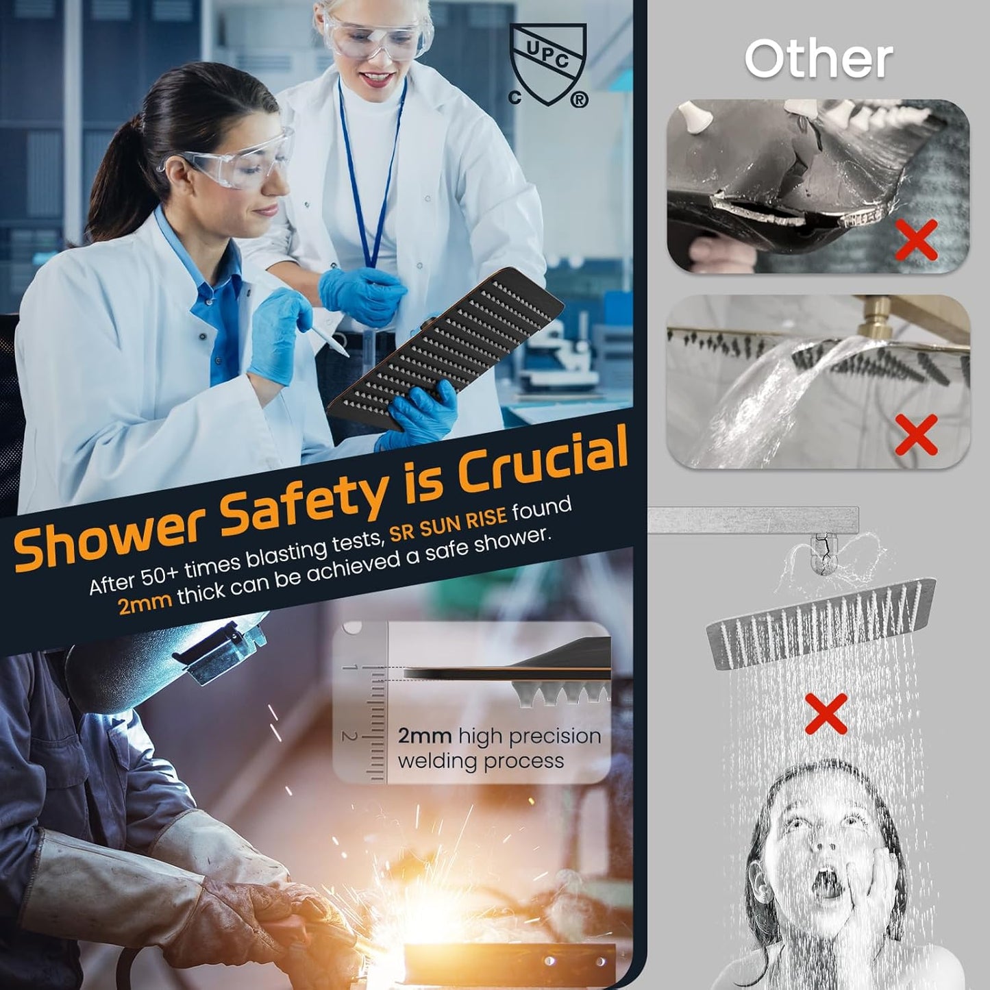 SR SUN RISE ORB Square Rainfall Shower Head and Handle Set, Wall Mounted Shower Fixtures, Metal Shower Faucet Trim Repair Kits (With Shower Valve) 10 Inches