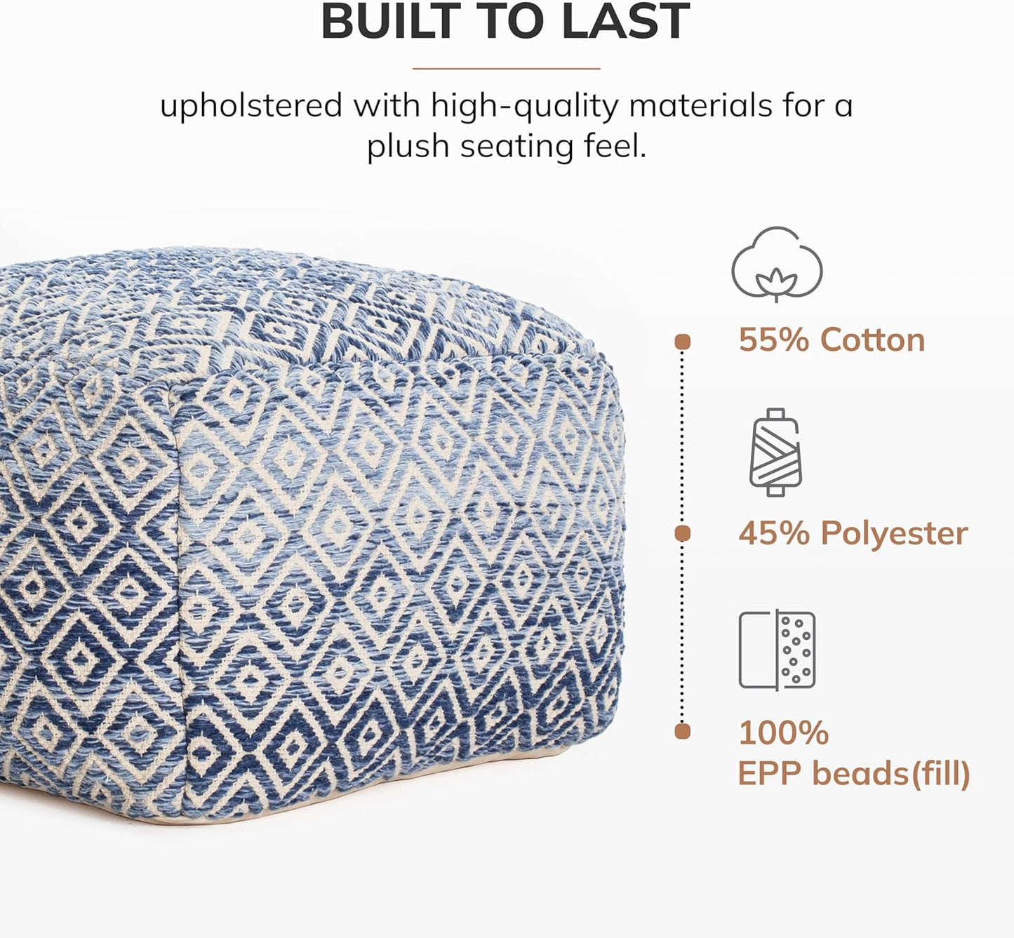 Anji Mountain 22"x22"x16" Handmade & Handcrafted Ottoman Pouf Comfortable Pouf Ottoman Foot Rest & Home Décor Accent for Living Room, Bedroom, Nursery, Kids Room, Patio