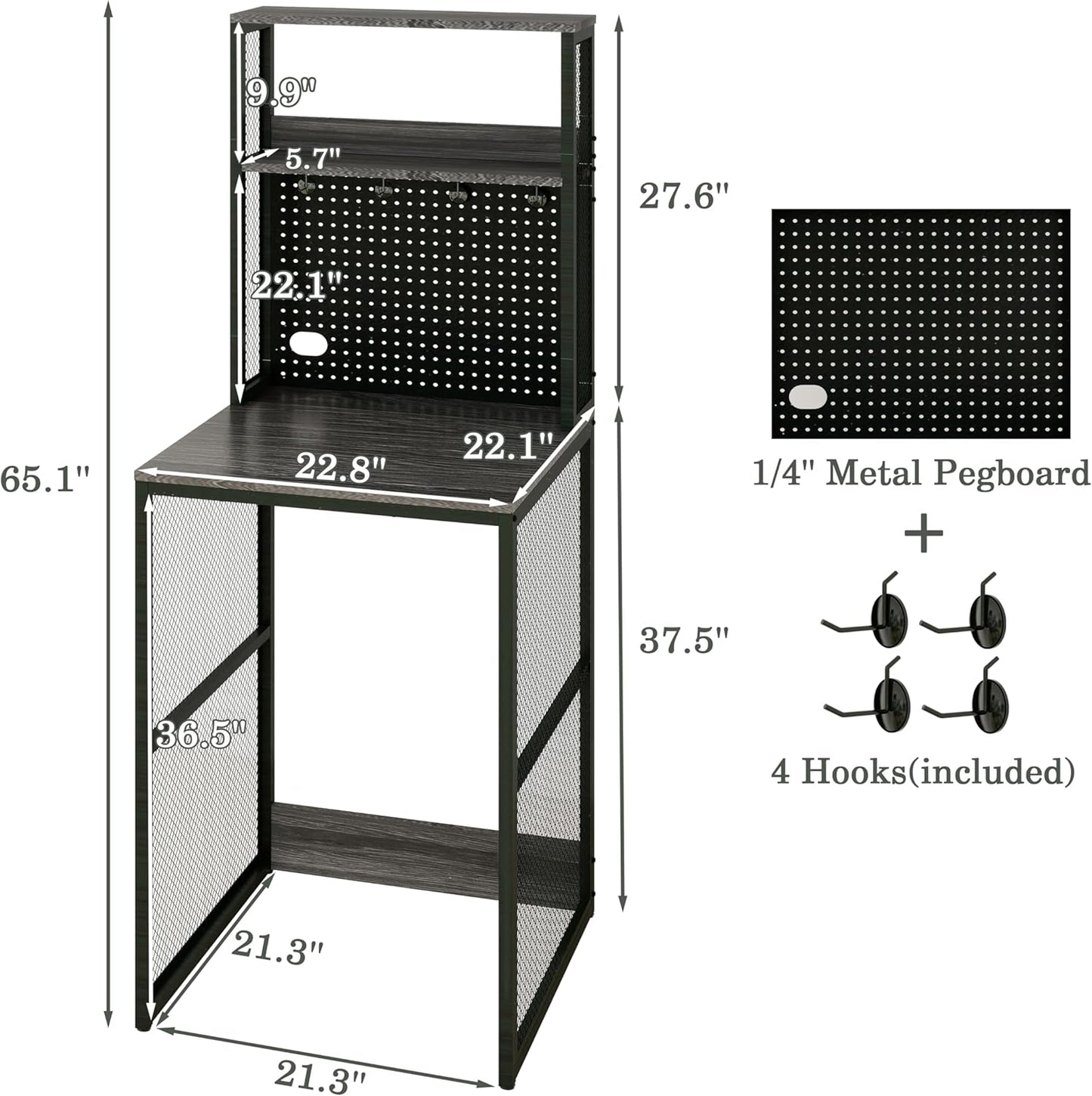 Mini Fridge Stand Shelf with Storage, Bakers Rack Coffee Bar Table Microwave Oven Stand with Mini Fridge Space for Home Kitchen Dorm, Slate Grey