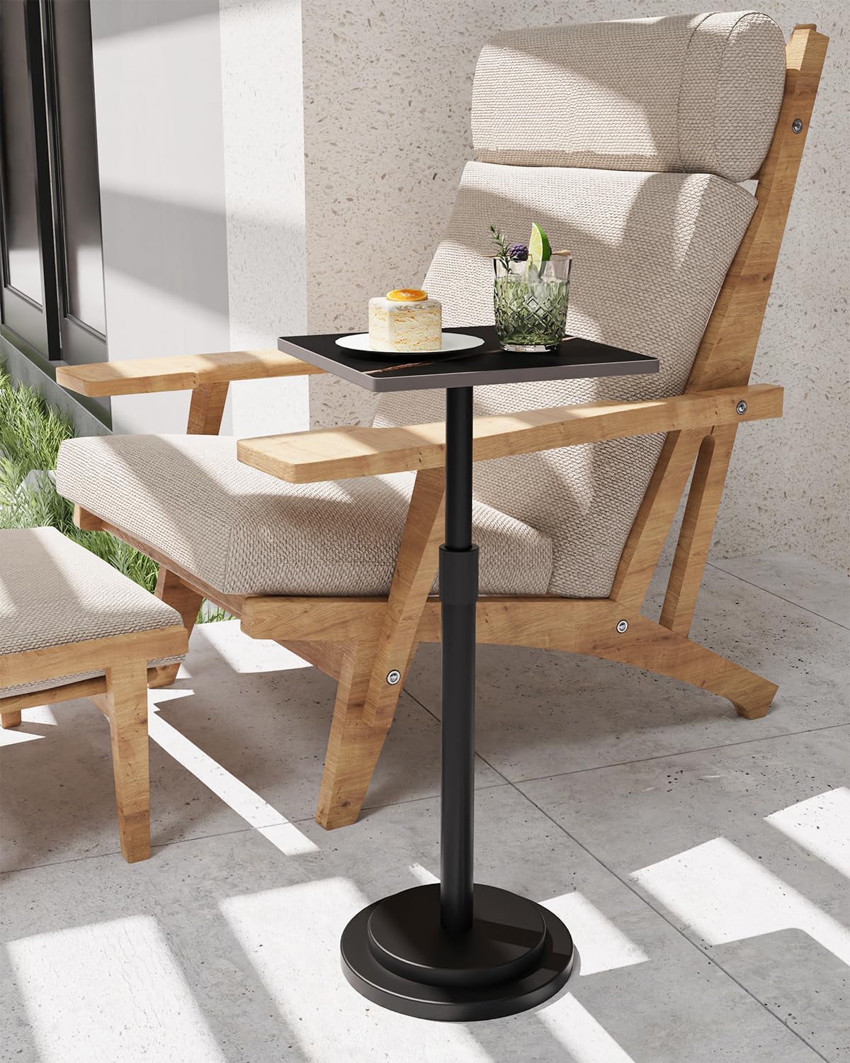 Versatile End Table with Metal Base, Height Adjustable, Vintage Square Indoor Metal Plant Stand, for Sofa, Bedside Small Couch, Living Room and Bedroom, 1 Pack, Black, GBZ001SB-1