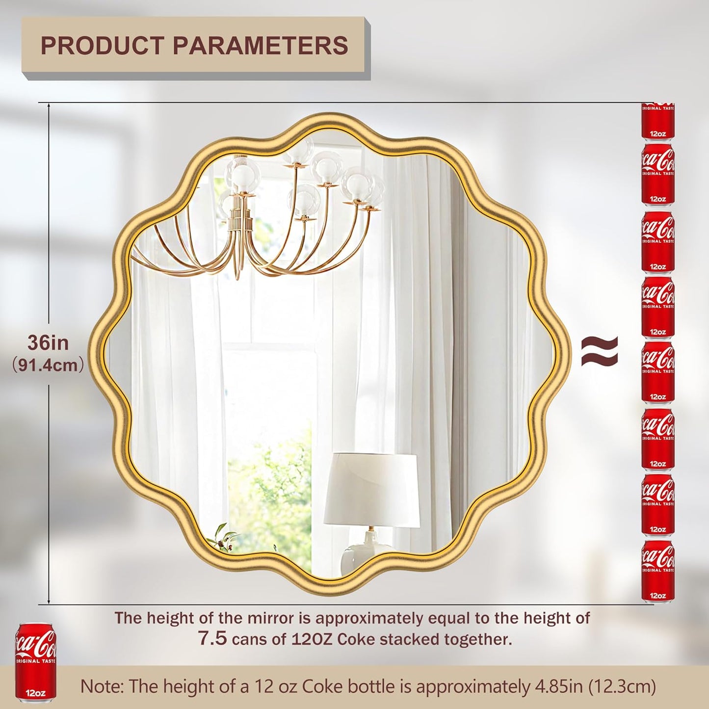 PROHOMEWARE Gold Round Mirror 36 Inch Wavy Bathroom Vanity Mirror Gold Frame Modern Wall Mirror Decorative Wall-Mounte Anti-Rust, Tempered Glass