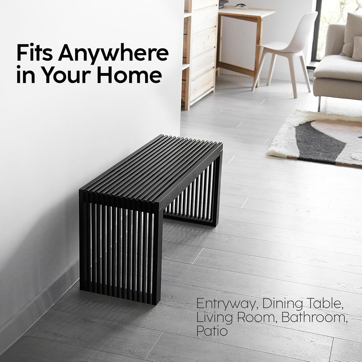 Bamboo Natural 36 inch Wooden Bench, Small Wood Benches for Entryway, Living & Dining Room, Kitchen, Bedroom, Bathroom, Hallway, Front Door, For Indoor & Outdoor Patio Use, Mid Century Modern Decor