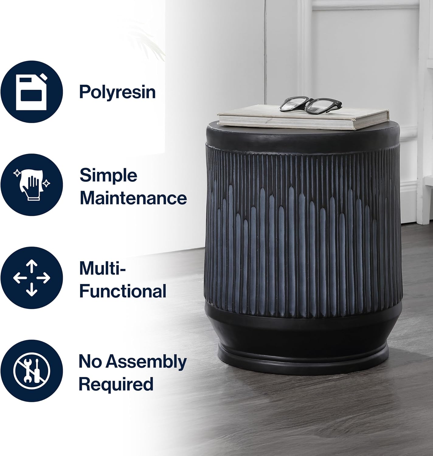 JONATHAN Y TBL1103C Kline 17.5" Mid-Century Modern Brutalist Indoor/Outdoor Accent Table Art Deco, Minimalist, Contemporary, Patio, Garden, Bathroom, Living Room, Wash Black