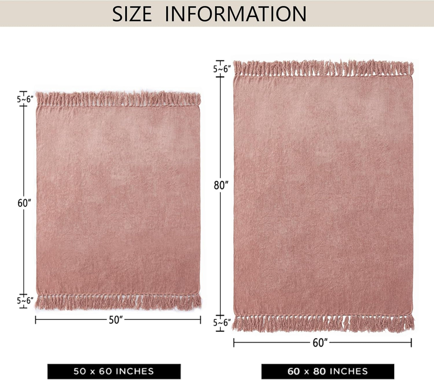 Chenille Throw Blanket for Couch 50"X 60", Soft Cozy Throws with Fringe Tassel for Bed Sofa Chair Cover, Lightweight Knitted Decorative Boho Blankets for Living Room, Dusty Pink