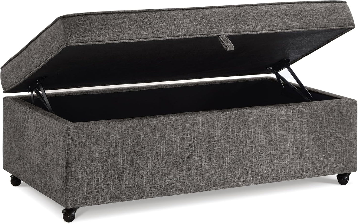 45" Modern Sofa Ottoman with Storage,Linen Upholstered Storage Bench with Rotation Casters and Safety Hinge, for Living Room,Charcoal Grey