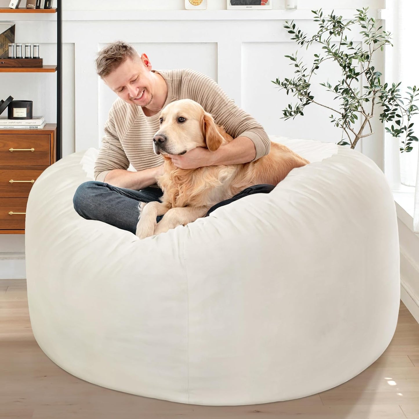 HABUTWAY Bean Bag Chair: Giant 4' Memory Foam Furniture Bean Bag Chairs for Adults with Microfiber Cover 4Ft (Beige)