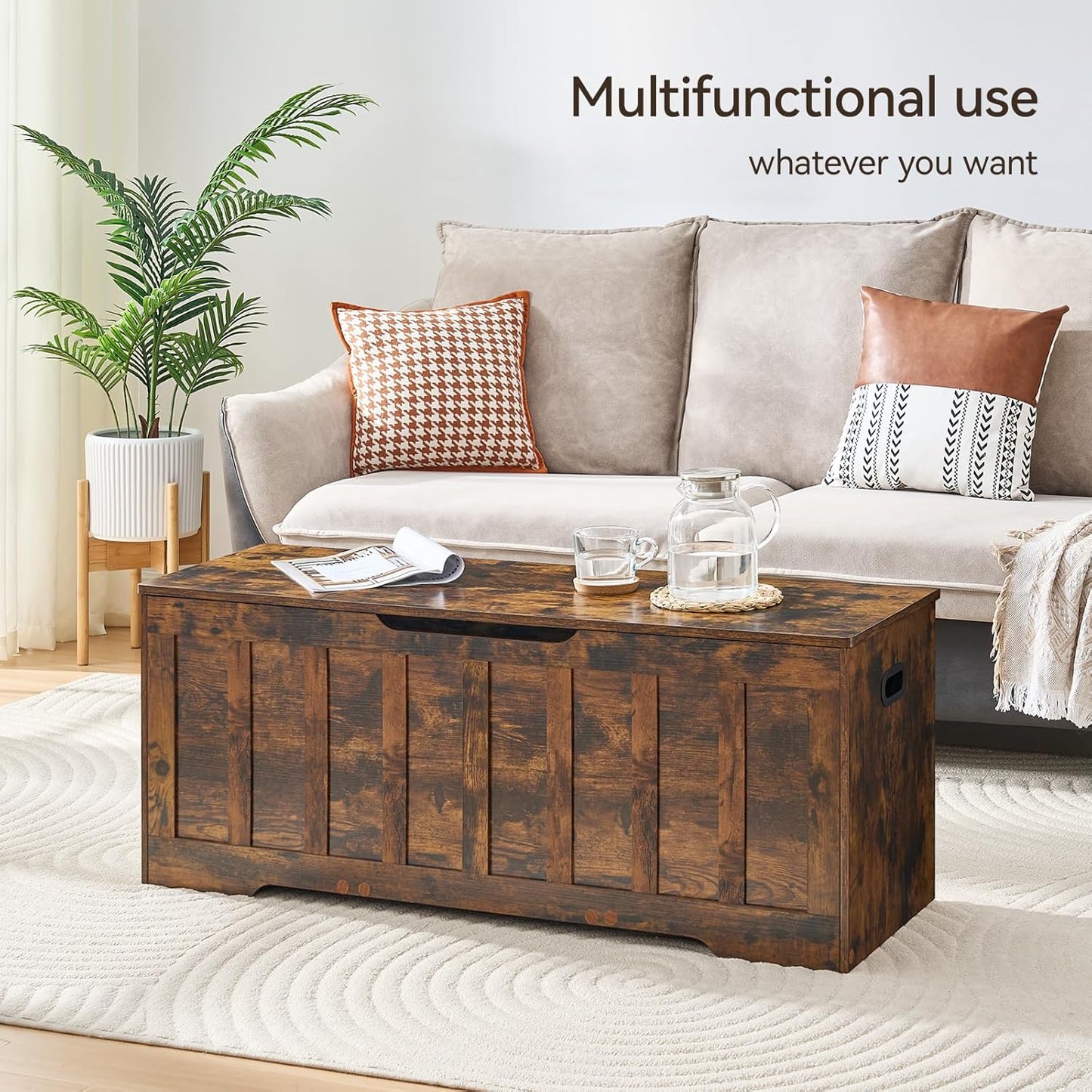 47.2"Storage chest extra large,storage trunk with 2 safety Hinges,Wooden storage bench,Shoe Bench,47.2x15.7x19.1 Inch,Easy Assembly,storage bench for bedroom,living room,entryway,Rustic brown