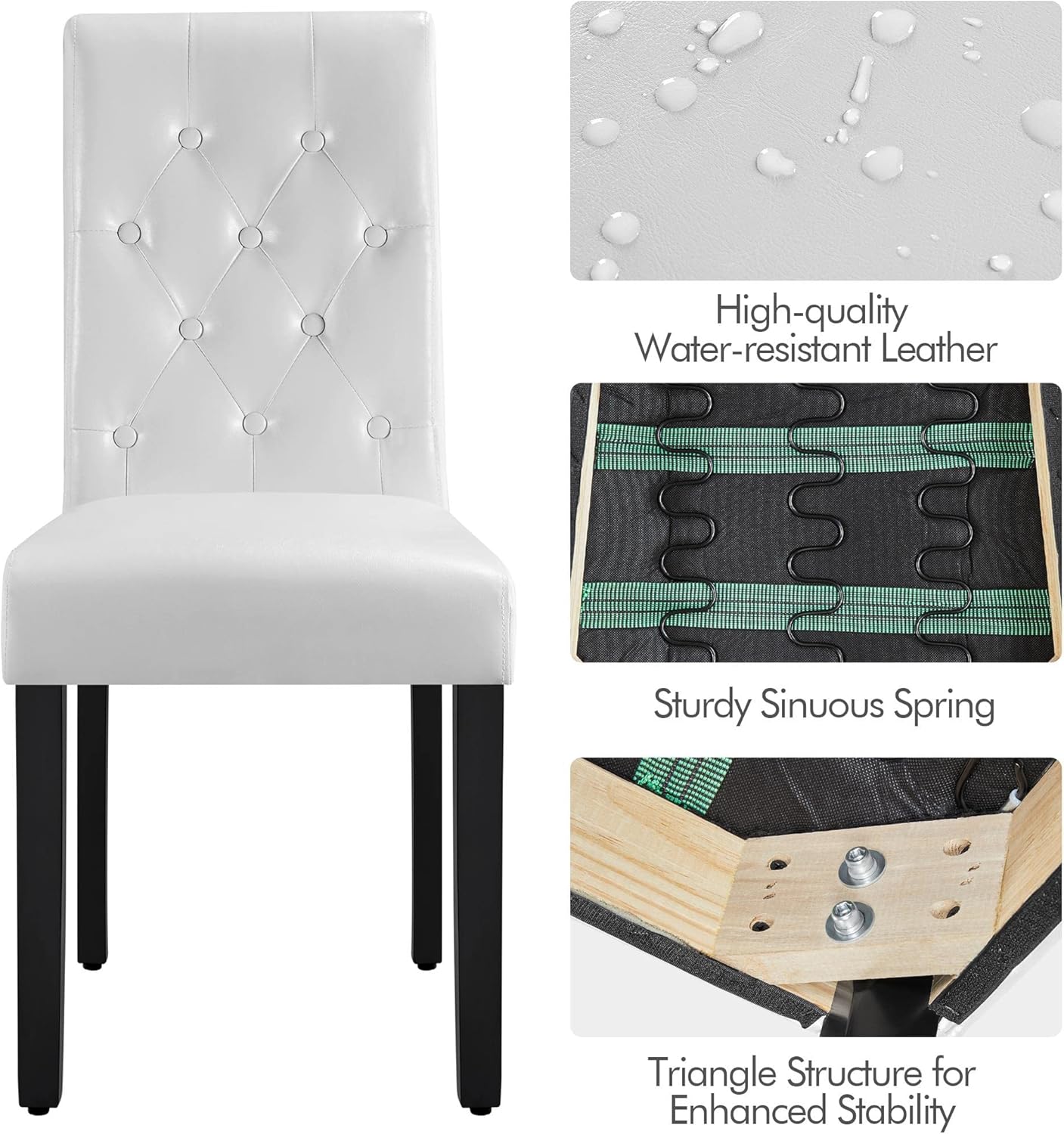 Yaheetech Dining Chairs Set of 4 Modern Style Faux Leather Dining Room Chairs with Solid Wood Legs and Button Tufted Padded for Home Kitchen, White