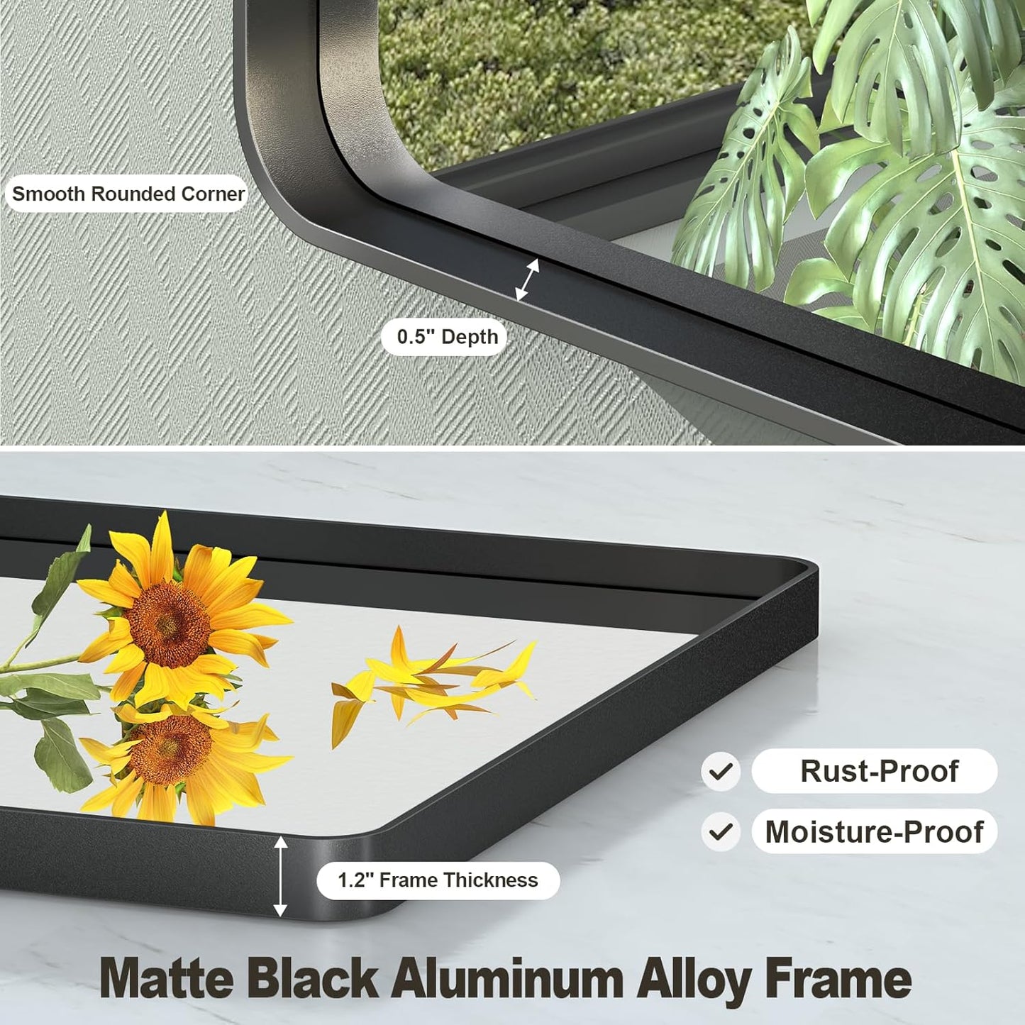 22x30 Inch Black Metal Framed Mirror for Bathroom, Matte Black Vanity Mirror, Rounded Rectangle Bathroom Mirror, Anti-Rust, Shatterproof (Horizontal/Vertical)