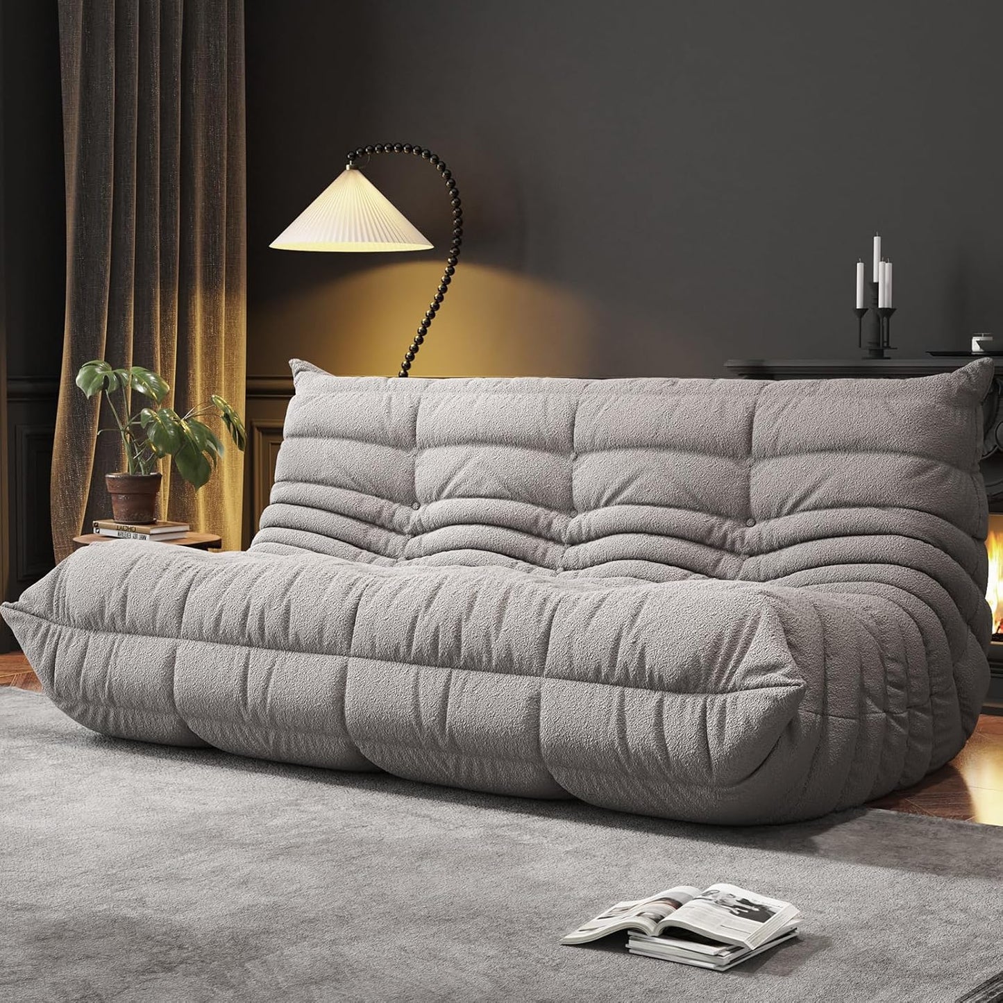 Bean Bag Chairs for Adults, BeanBag Reading Chair Memory Foam Couch 3-Seater, Floor Chair Soft Teddy Material, Comfy Reading Nook Chairs for Bedroom Living Room Office (Grey)