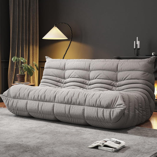 Bean Bag Chairs for Adults, BeanBag Reading Chair Memory Foam Couch 3-Seater, Floor Chair Soft Teddy Material, Comfy Reading Nook Chairs for Bedroom Living Room Office (Grey)