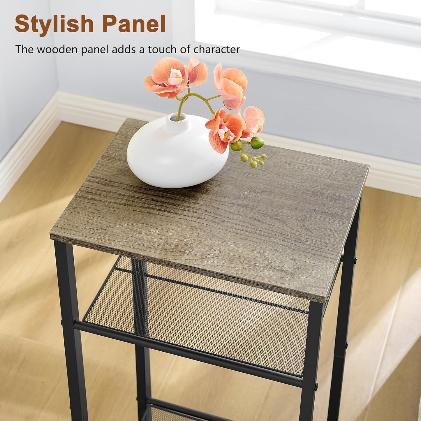 Hoctieon 3 Tier End Table, Telephone Table, Tall Side Table with Storage, Small Nightstand for Small Spaces, Metal Frame, For Living Room, Bedroom, Sofa Couch, Hall, Easy Assembly, Greige