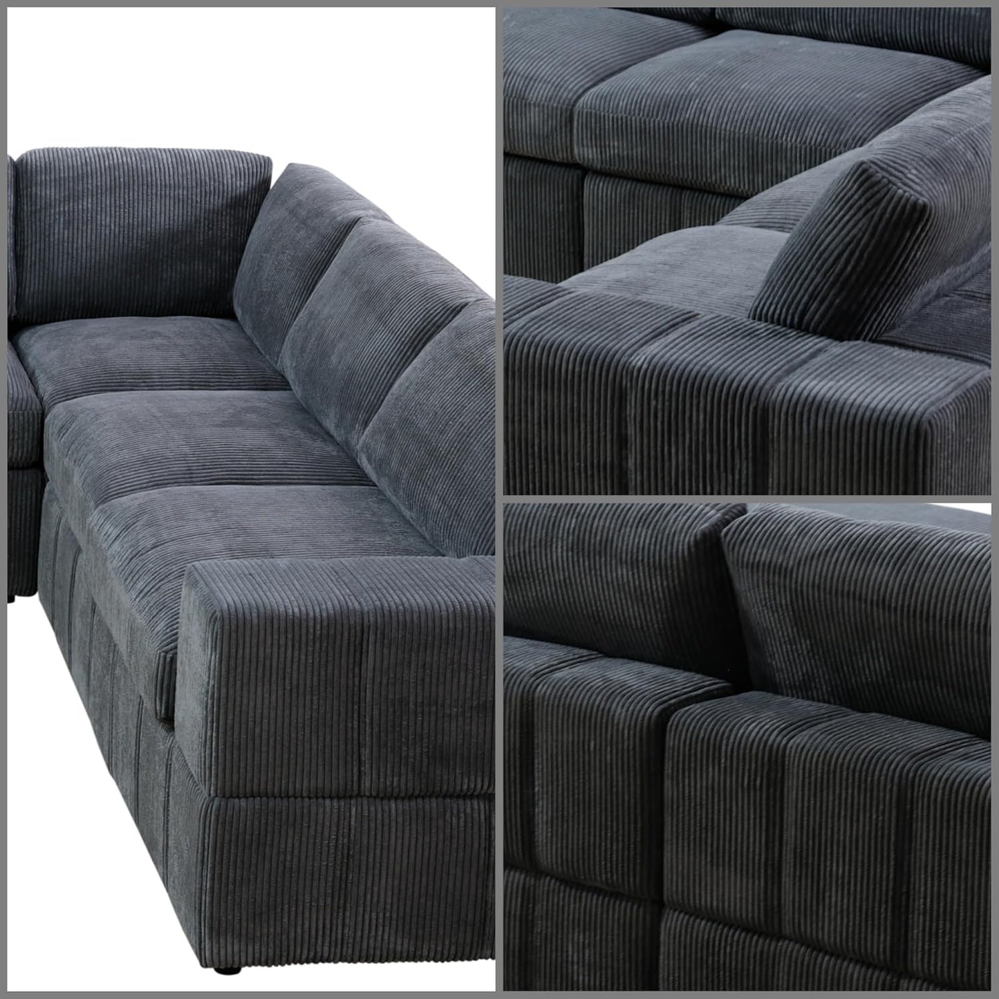 L Shaped Sectional Couches for Living Room, Modular Sectional Sofa with Ottoman & Chaise, Modern Lounge Couch Living Room Furniture for Adults, Dark Grey