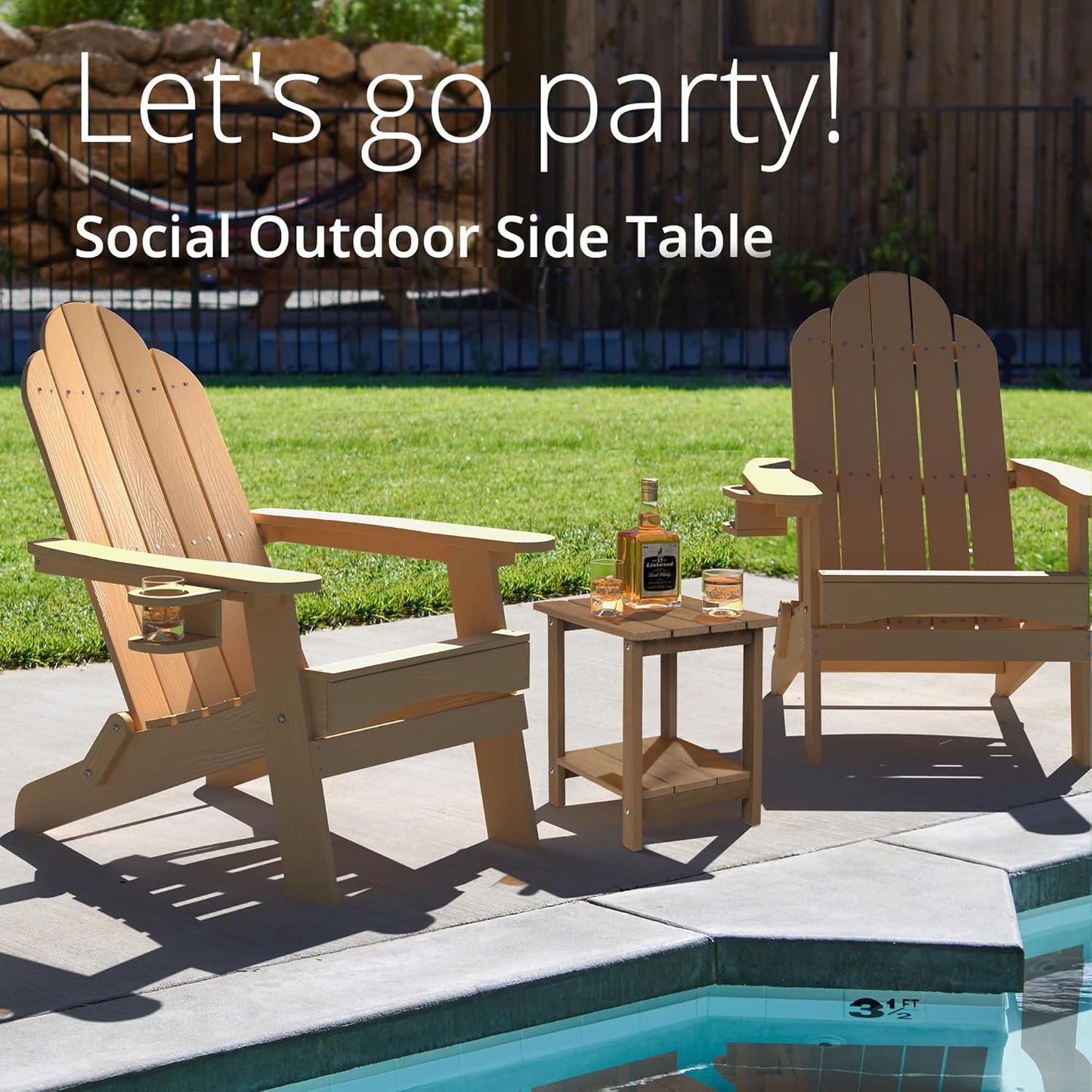 LUE BONA Adirondack Outdoor Side Table, 2-Tier Brown-Oil HDPS Patio End Table Weather Resistant, Morden Side Table for Patio, Pool, Porch