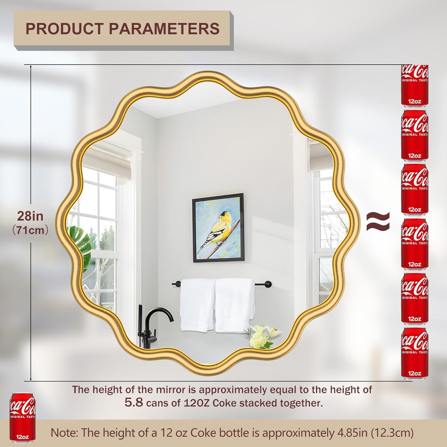 PROHOMEWARE Gold Round Mirror 28 Inch Wavy Bathroom Vanity Mirror Gold Frame Modern Wall Mirror Decorative Wall-Mounte Anti-Rust, Tempered Glass