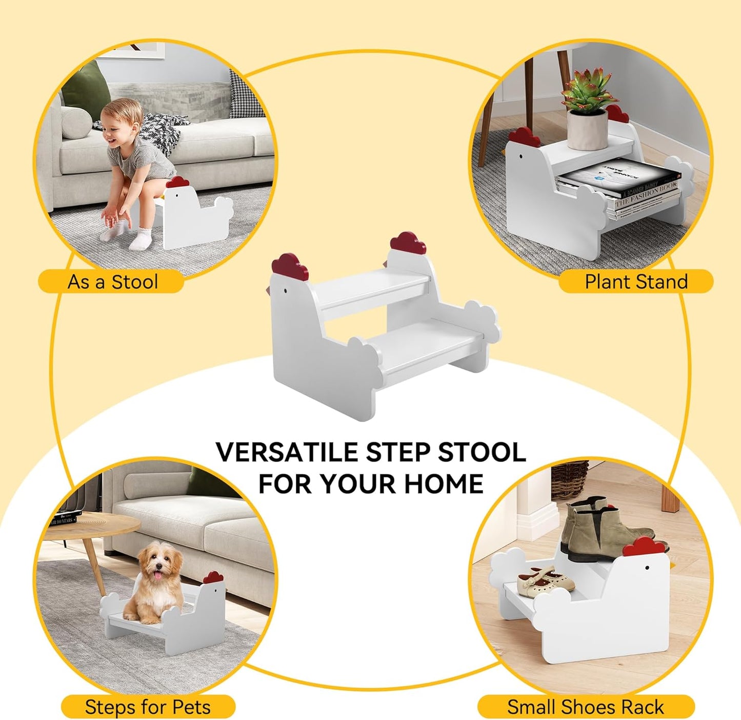 Wood Step Stools for Kids, Child Two Step Stool of Chick Shape, Toddler Step Stools Potty Training Stool, Easy to Move Safety for Kitchen, Bathroom, Bedroom, Toilet