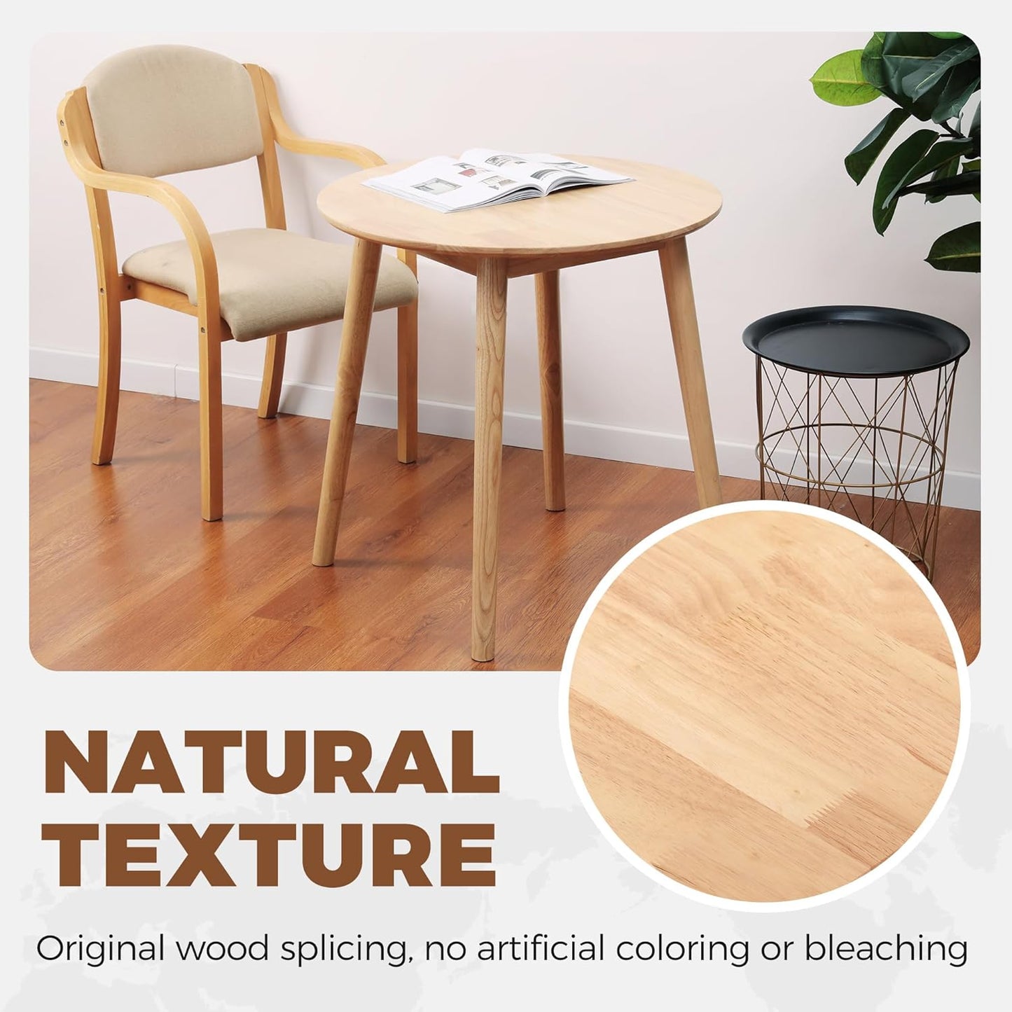 28.3" Small Round Dining Table for 2,Wooden Space-Saving Kitchen Dinner Table Rustic Wood Dining Table Mid Century Modern Kitchen Table